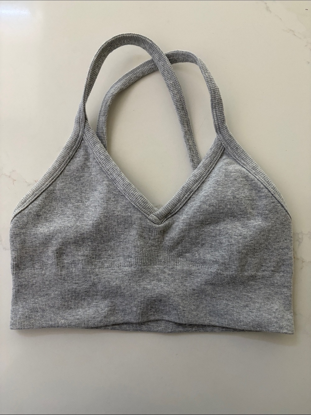 Alo Gray Ribbed V-Neck Bralette